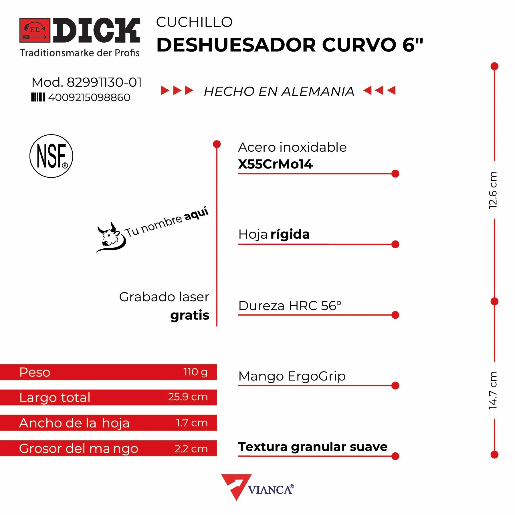 Cuchillo deshuesador c 5'' ERGOGRIP