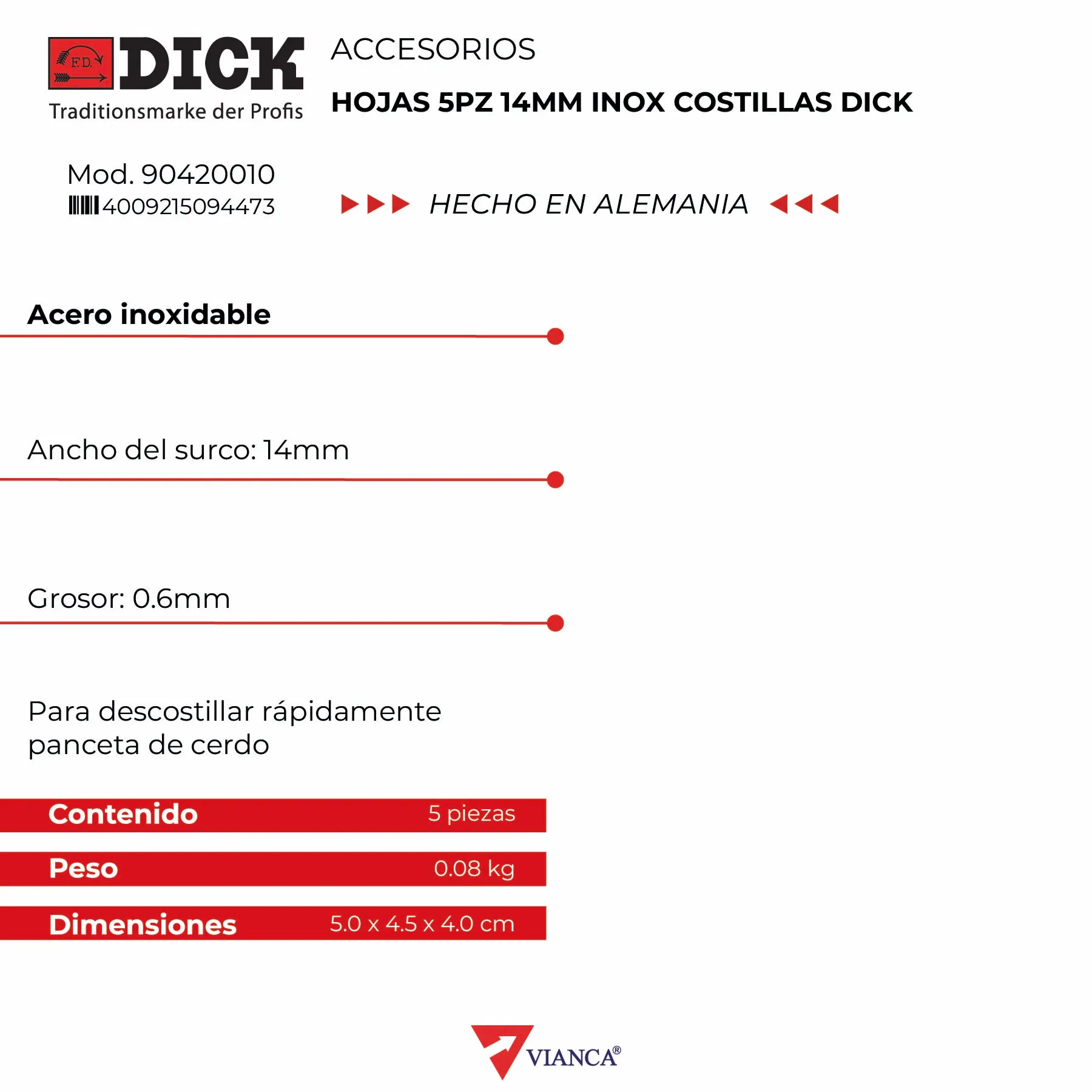 Hojas 5pz 14mm inox costillas DICK