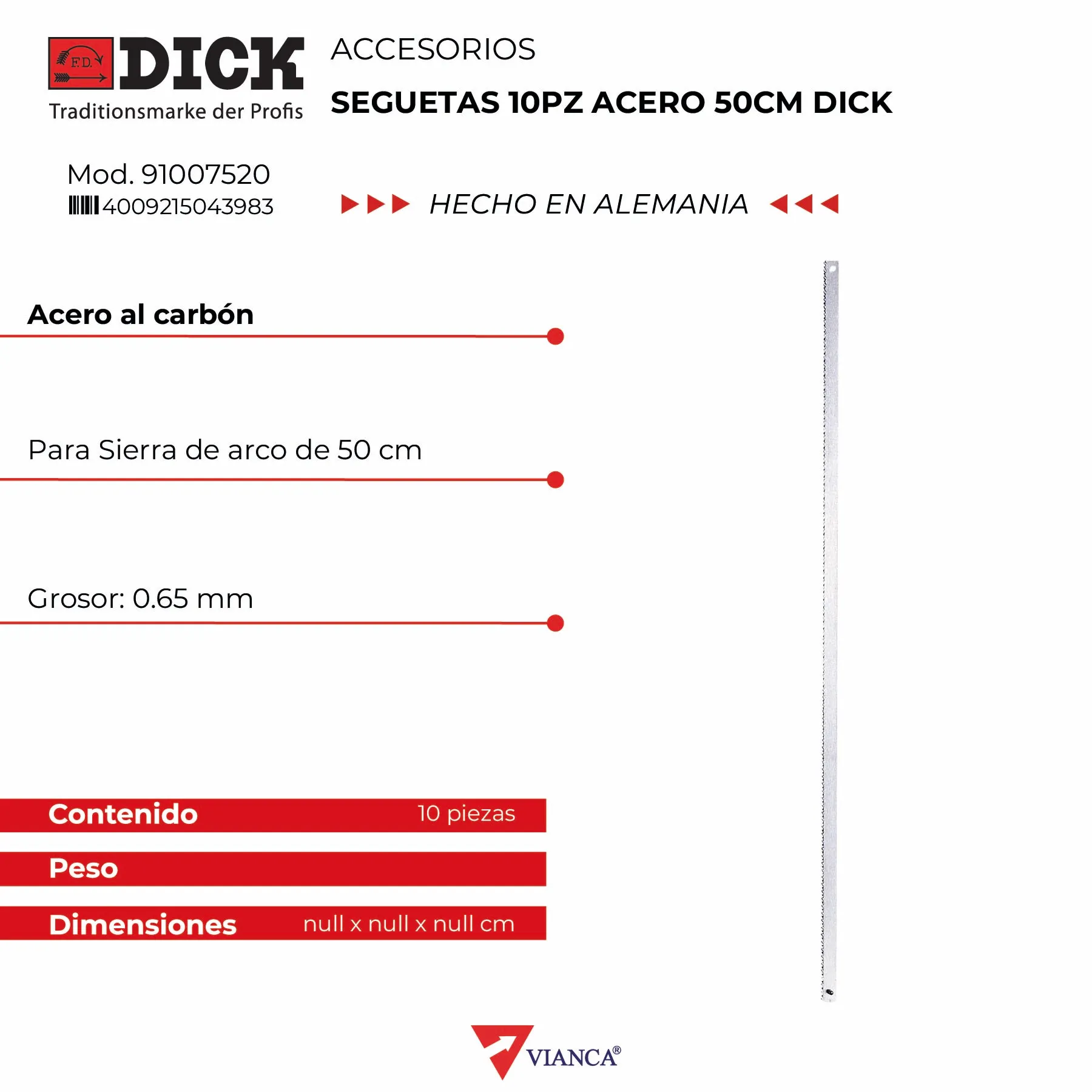 Seguetas 10pz acero 50cm DICK