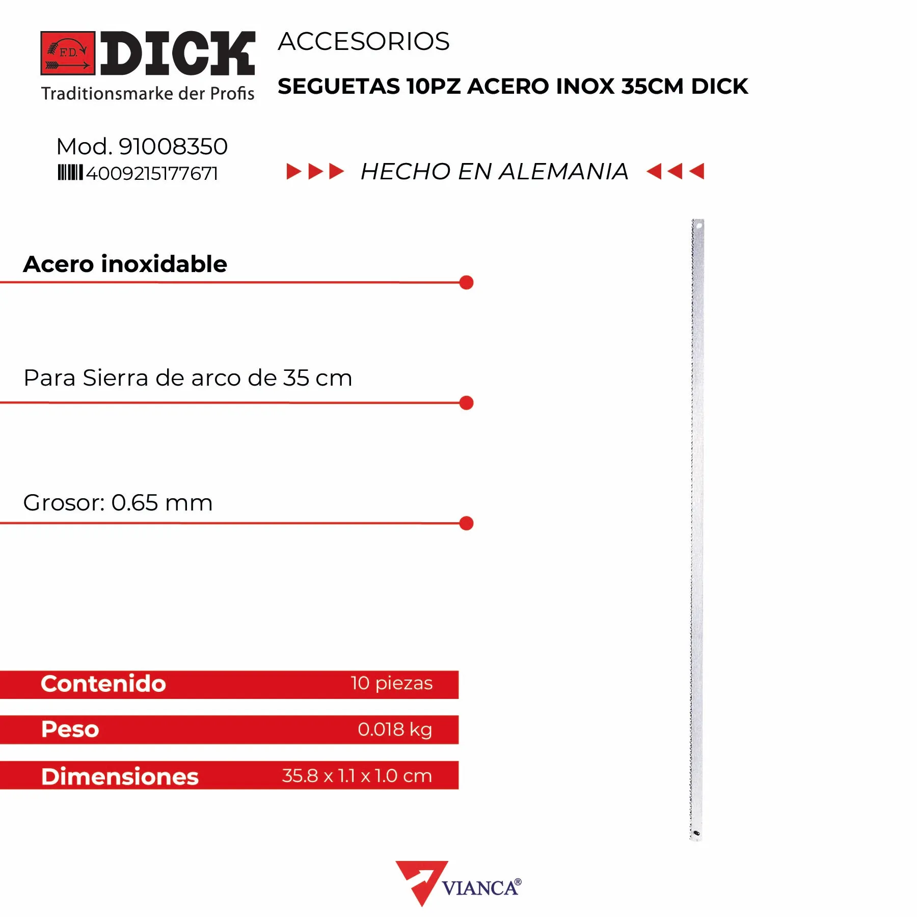 Seguetas 10pz acero inox 35cm DICK